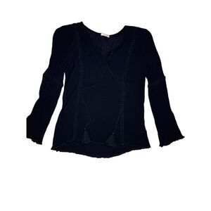 Tea n Rose girl's long sleeve black tie front ruffle hem top size large